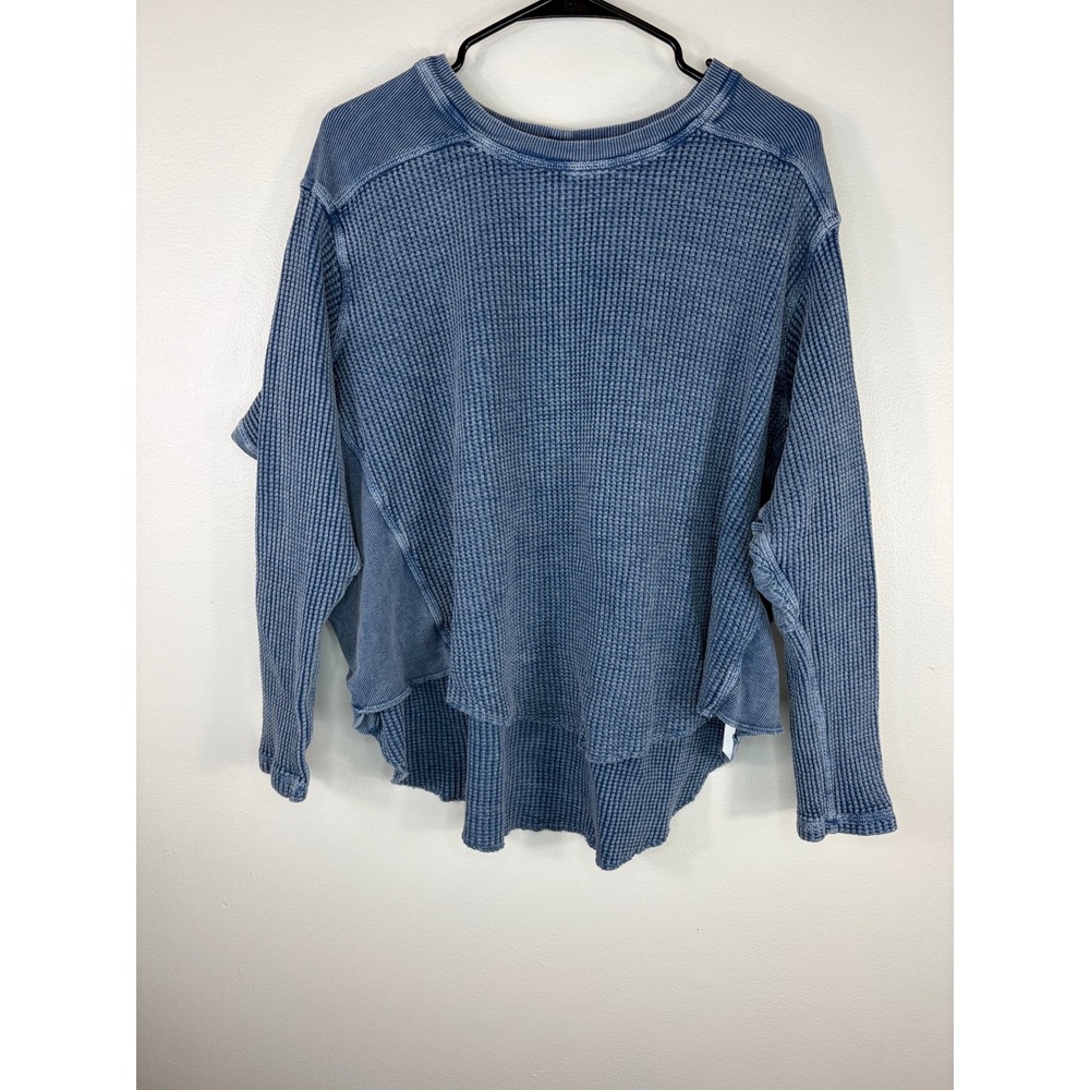 Free People One Thermal Knit Oversized Top Blue Women's Medium Boho Casual